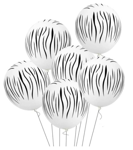 Balony lateksowe białe w czarne paski Zebra 5 szt 12 cali