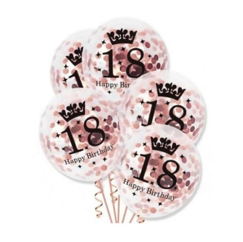 Balony lateksowe z konfetti rose gold na 18stkę 5 szt (