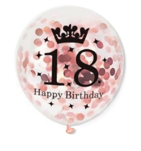 Balony lateksowe z konfetti rose gold na 18stkę 5 szt (