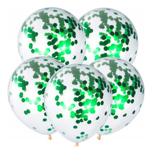 Balony lateksowe z konfetti zielonym 5 szt