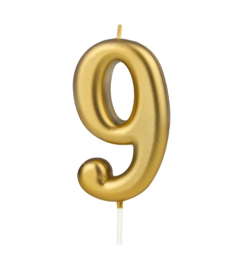 Świeczka złota na tort matowa cyfra 9