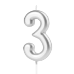 Świeczka srebrna cyfra 3 na tort matowa