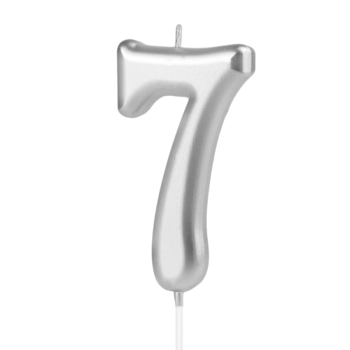 Świeczka srebrna cyfra 7 na tort matowa