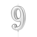 Świeczka srebrna cyfra 9 na tort matowa 