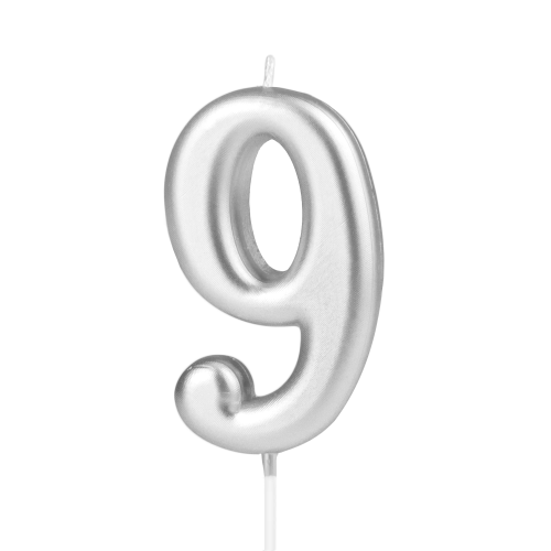 Świeczka srebrna cyfra 9 na tort matowa 