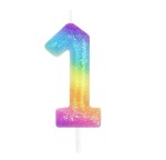 Świeczka kolorowa tęczowa na tort cyfra 1