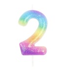 Świeczka kolorowa tęczowa na tort cyfra 2