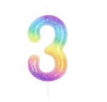 Świeczka kolorowa tęczowa na tort cyfra 3