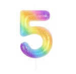 Świeczka kolorowa tęczowa na tort cyfra 5