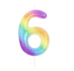 Świeczka kolorowa tęczowa na tort cyfra 6