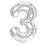 Balon foliowy srebrny cyfra 3 100cm srebrna hel