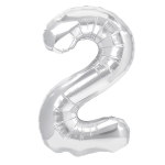 Balon foliowy srebrny cyfra 2 70cm na Drugie Urodziny