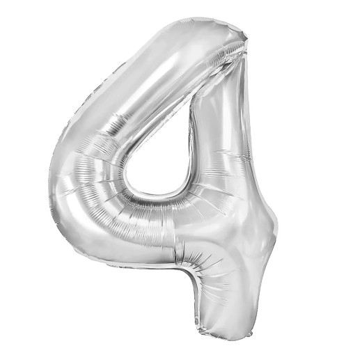 Balon foliowy srebrny cyfra 4 70cm srebrna numer cztery