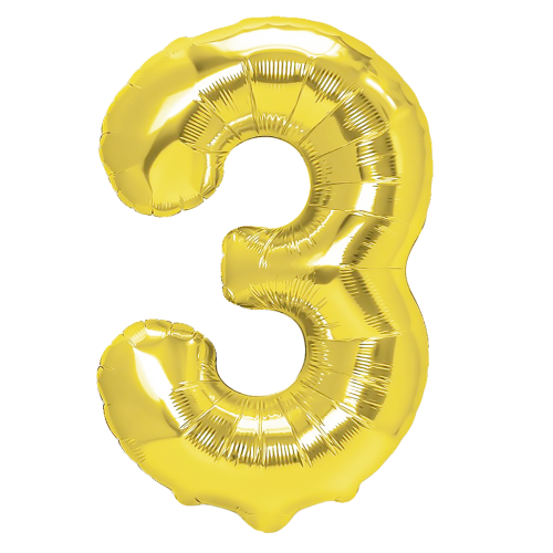 Balon foliowy cyfra 3 złota  40cm numer trzy trzecie
