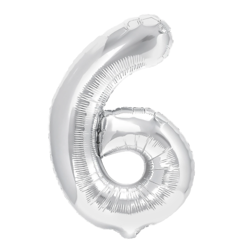 Balon foliowy srebrny cyfra 6 40cm srebrna numer sześć
