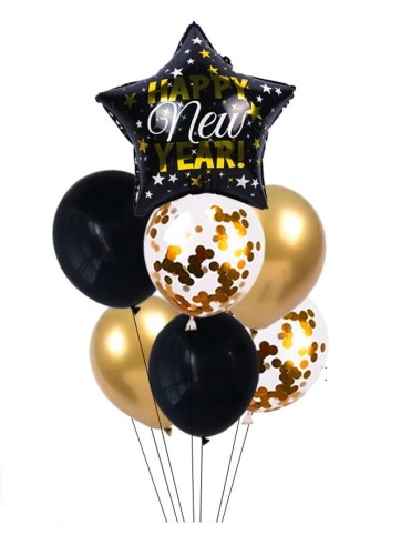 Balony na Sylwestra na hel Konfetti Gwiazda Happy New Year