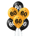 Balony lateksowe złote czarne 60 urodziny 12 cali 10 szt