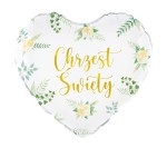 Balon foliowy serce z nadrukiem na Chrzest Święty 45cm