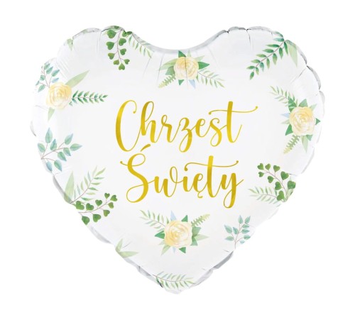 Balon foliowy serce z nadrukiem na Chrzest Święty 45cm