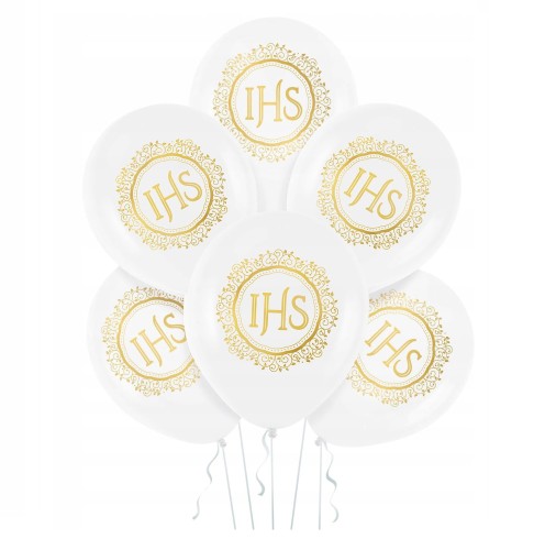 Balony lateksowe na Komunię z nadrukiem IHS 12 cali 6 szt