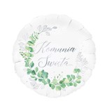 Balon foliowy Komunia Święta Eukaliptus srebrny 45cm