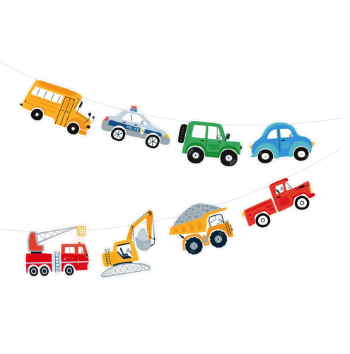 Girlanda papierowa Auta Pojazdy 250cm Policja Straż Pożarna Koparka
