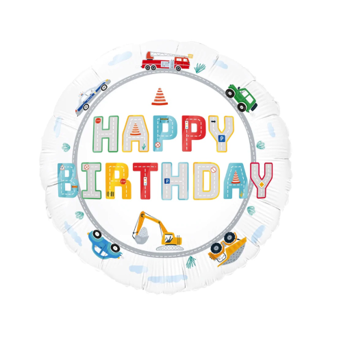 Balon foliowy z nadrukiem Happy Birthday Auta 45cm