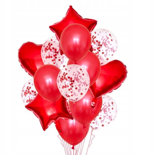 Bukiet balonów na Walentynki Czerwone na hel Serca konfetti