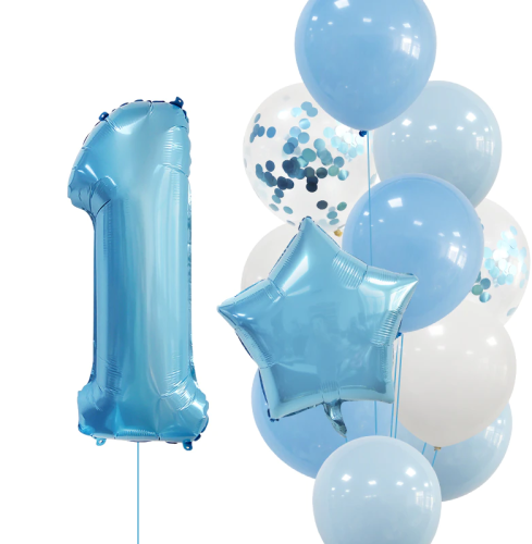 BALONY ROCZEK chłopca cyfra 1 100cm Hel błękitne zestaw balonów na urodziny