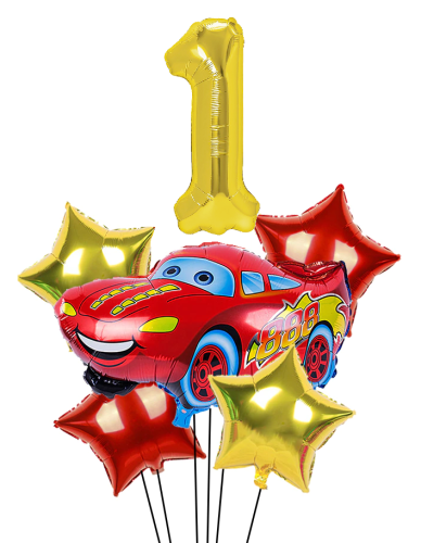 Balony na urodziny z cyfrą dla chłopca Zygzak Cars Roczek