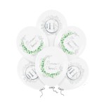 Balony lateksowe Komunia Święta IHS Eukaliptus srebrny biodegradowalne  12 cali 6 szt