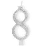 Świeczka na tort cyfra 8 srebrna brokatowa cyfra