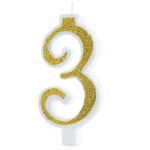 Świeczka na tort złota cyfra 3 brokatowa