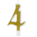 Świeczka na tort złota cyfra 4 brokatowa