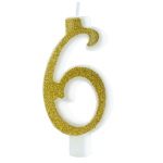 Świeczka na tort złota cyfra 6 brokatowa