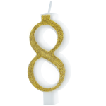 Świeczka na tort złota cyfra 8 brokatowa