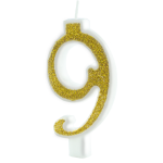 Świeczka na tort złota cyfra 9 brokatowa