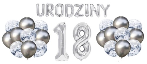 Zestaw balonów na Urodziny srebrny napis 0-99