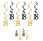 Świderki okrągłe urodziny 18 czarno-złoty 6szt.