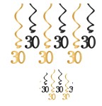 Świderki okrągłe urodziny 30 czarno-złoty 6szt.