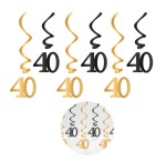 Świderki okrągłe urodziny 40 czarno-złoty 6szt.
