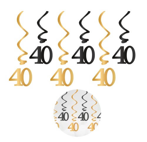 Świderki okrągłe urodziny 40 czarno-złoty 6szt.