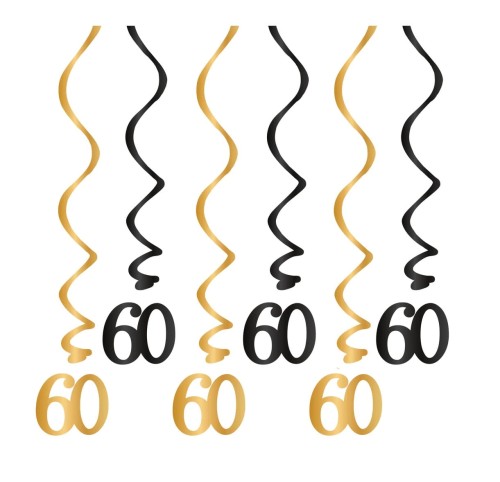 Świderki  60 urodziny 85cm czarno-złote 6szt.