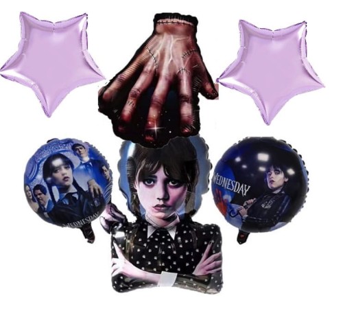 Zestaw balonów WEDNESDAY rączka URODZINY dziewczynki Balony addams