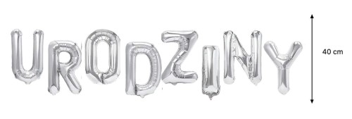 Balon foliowy napis URODZINY srebrny