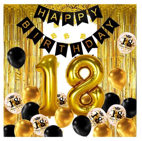Zestaw balonów na 18stkę Kurtyny 100x200cm Cyfry 18 100cm na hel konfetti