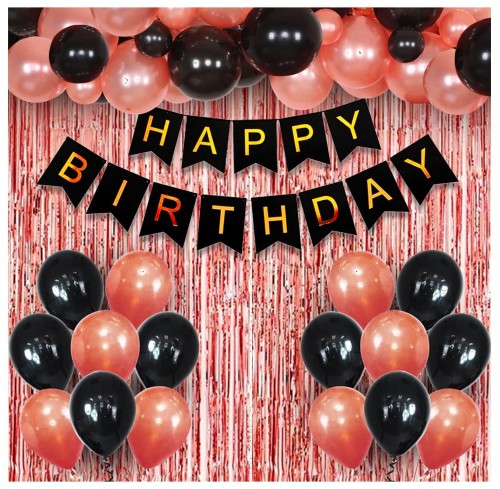 Zestaw z banerem na urodziny rose gold z czarnym