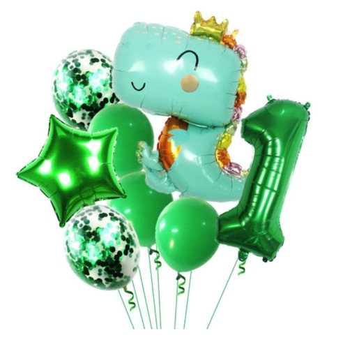Balony ROCZEK dinozaur T-rex cyfra 1 zielona zestaw balonów Dino Party HEL