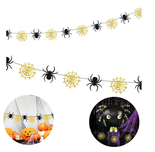 Girlanda Halloween Pająki i pajęczyny złoto-czarna 220cm