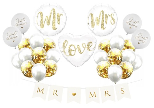 Zestaw balonów na Wesele Białe Love Mrs konfetti